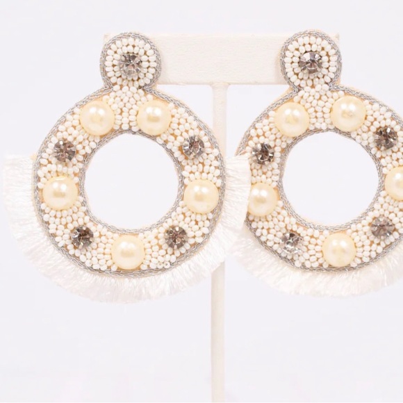 Mercier Embellished Earring Ivory, new on card, Caroline Hill - Picture 2 of 4